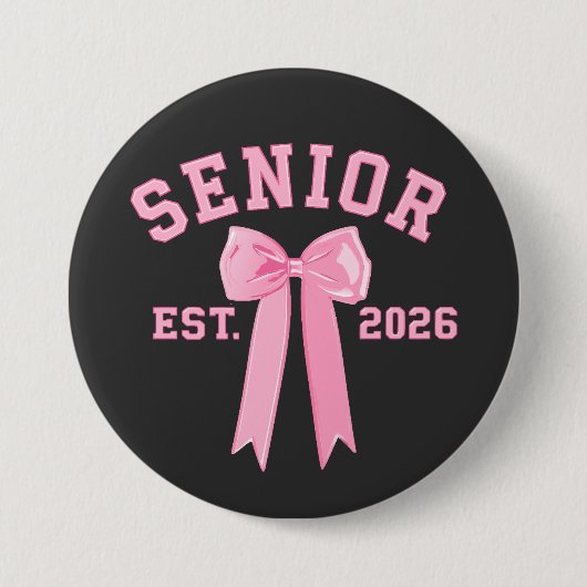 Senior 2026 Pink Bow Ronde Button 7,6 Cm (Voorkant)
