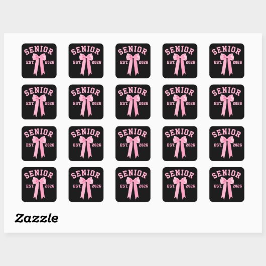 Senior 2026 Pink Bow Vierkante Sticker (Vel)