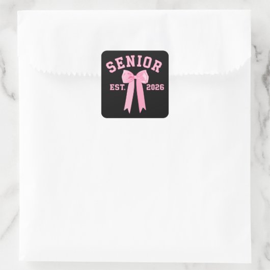 Senior 2026 Pink Bow Vierkante Sticker (Tas)