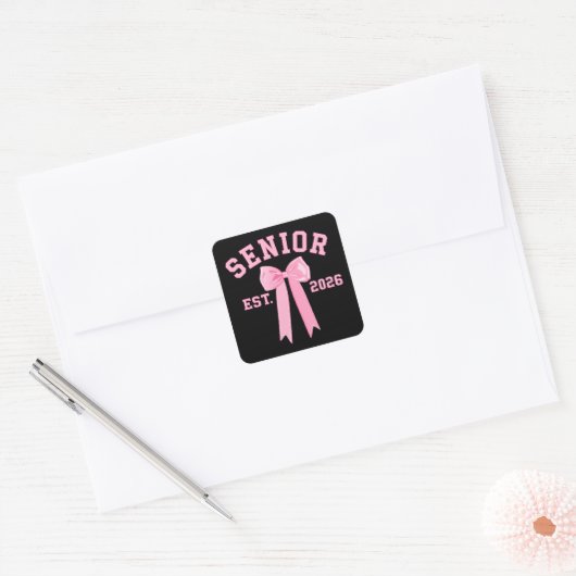 Senior 2026 Pink Bow Vierkante Sticker (Envelop)