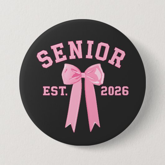 Senior 2026 Roze Strik Ronde Button 7,6 Cm (Voorkant)