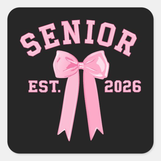 Senior 2026 Roze Strik Vierkante Sticker (Voorkant)