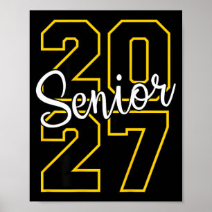 Senior 2027 afstudeer varsity zwart en geel op poster