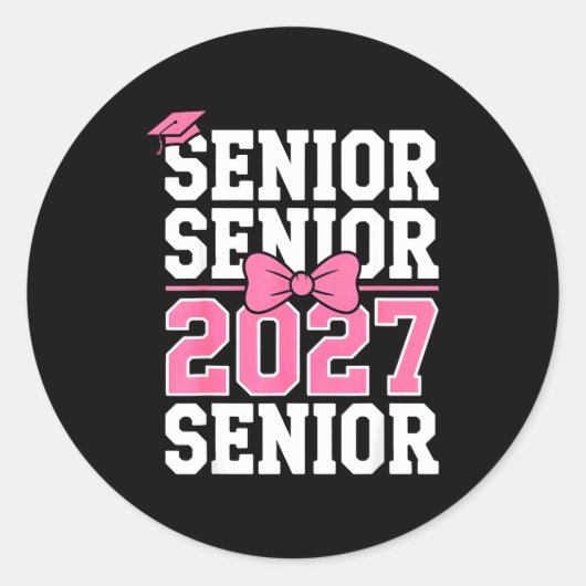Senior 2027 Klas Coquette Roze Ronde Sticker (Voorkant)
