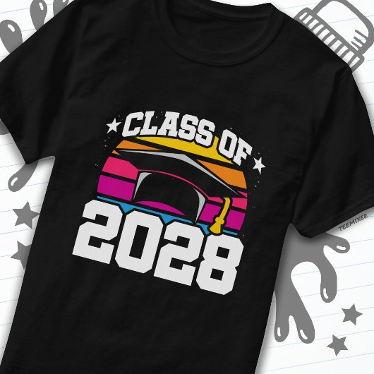Senior 2028 Klasse van 2028 Afstuderen Retro Sunse T-shirt