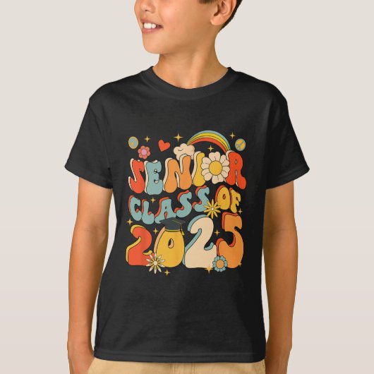 Senior 25 cl van 2025 Afstuderen School Retro Groo T-shirt (Voorkant)