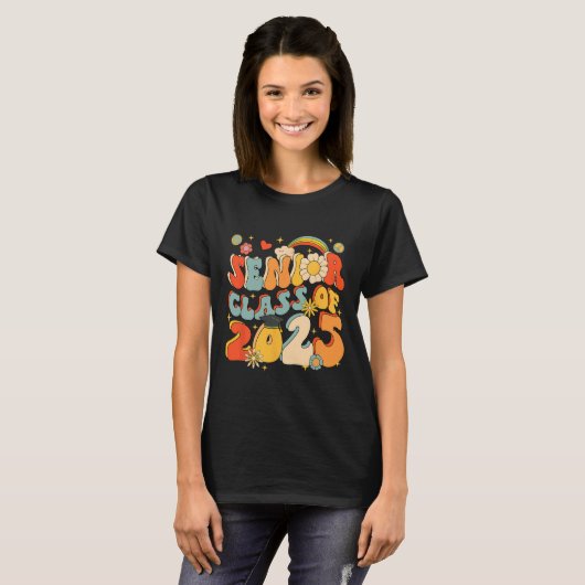 Senior 25 cl van 2025 Afstuderen School Retro Groo T-shirt (Voorkant volledig)