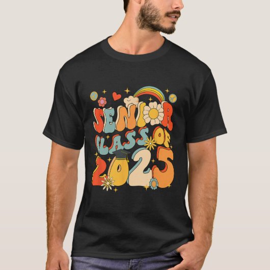 Senior 25 cl van 2025 Afstuderen School Retro Groo T-shirt (Voorkant)