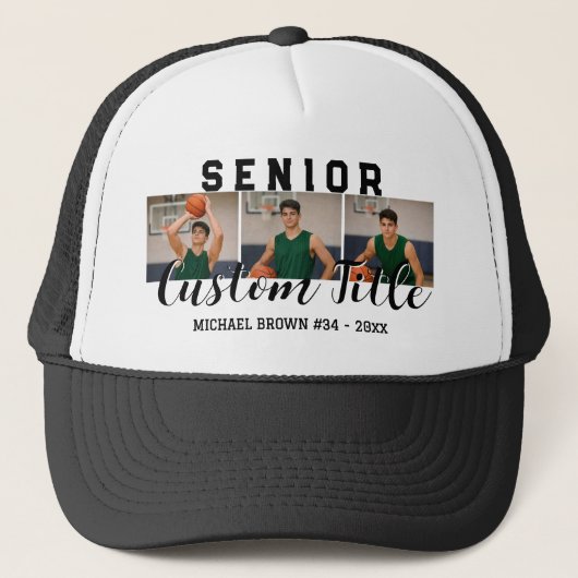 Senior Aangepaste Tekst Elke Naam 3 Foto Collage Trucker Pet (Voorkant)