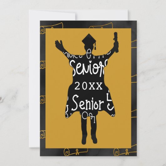 Senior Afgestudeerde Silhouet Goud Feest Vieren Kaart (Voorkant)