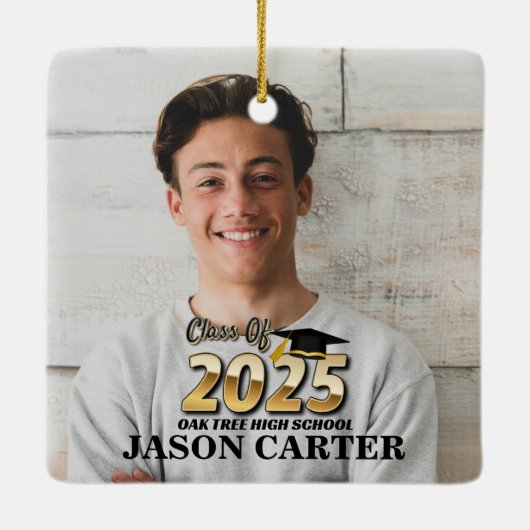 Senior Afstuderen Klasse van 2025 Afstuderen Foto Keramisch Ornament (Achterkant)
