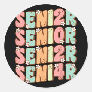 Senior Afstuderen Schattige Groovy Senior CL van 2 Ronde Sticker