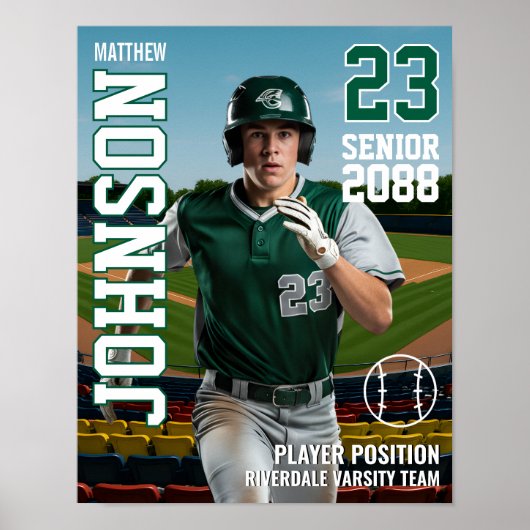 Senior Baseball Player School Team Sports Photo Poster (Voorkant)