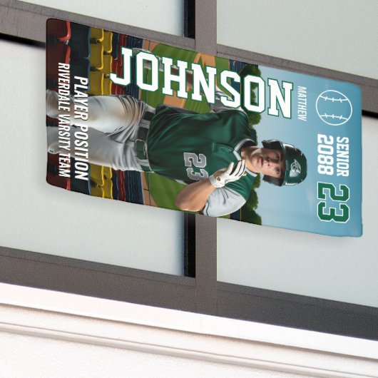 Senior Baseball Player School Team Sports Photo Spandoek (Buitenkant Gebouw)