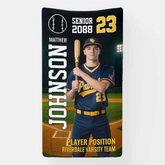 Senior Baseball Team Player Custom Portrait Photo Spandoek (Verticaal)