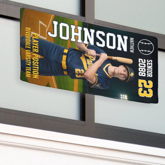 Senior Baseball Team Player Custom Portrait Photo Spandoek (Buitenkant Gebouw)