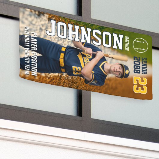 Senior Baseball Team Player Custom Sports Photo Spandoek (Buitenkant Gebouw)