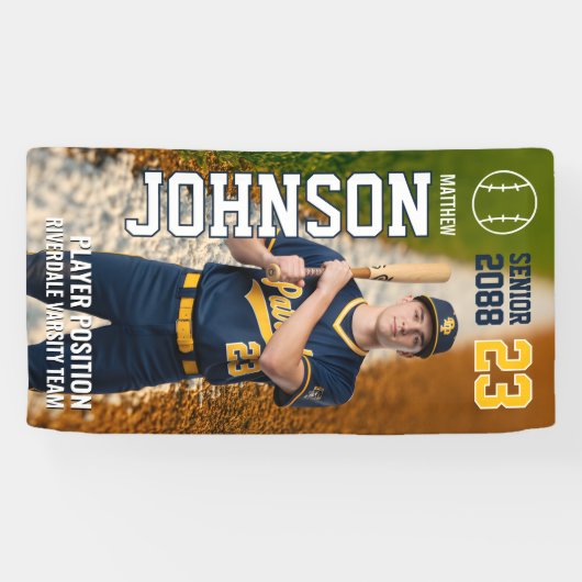 Senior Baseball Team Player Custom Sports Photo Spandoek (Horizontaal)