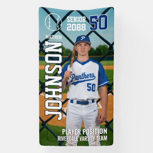 Senior Baseball Team Player Customize Sports Photo Spandoek (Verticaal)