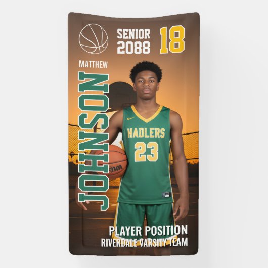 Senior Basketbal Aangepaste Sjabloon Foto Sport Spandoek (Verticaal)