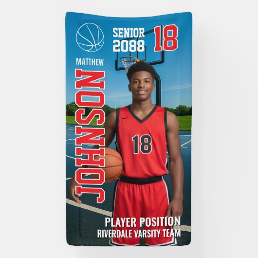 Senior Basketball Design Template Photo Sports Spandoek (Verticaal)