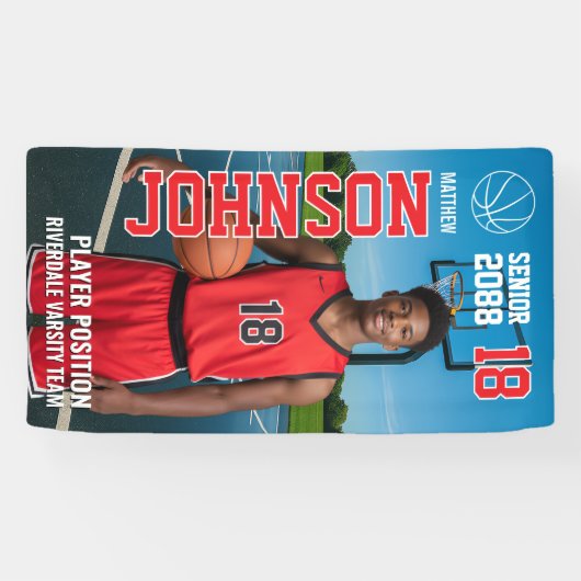 Senior Basketball Design Template Photo Sports Spandoek (Horizontaal)