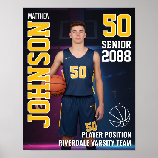 Senior Basketball Player Sports Team Photo Poster (Voorkant)