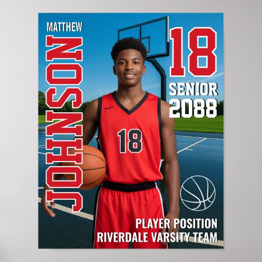 Senior Basketball Player Team Photo Gift Sports Poster (Voorkant)