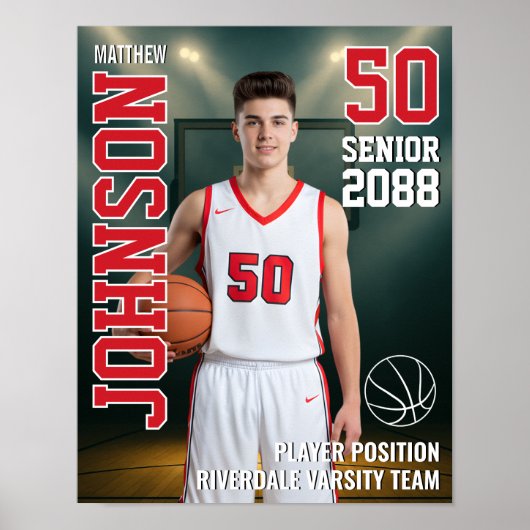 Senior Basketball Team Player Photo Gift Sports Poster (Voorkant)