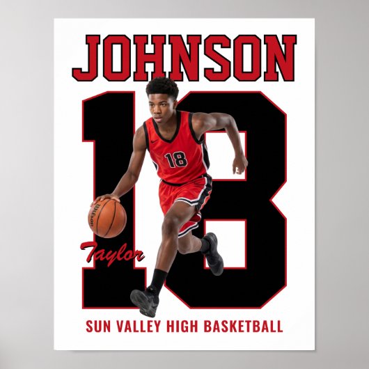 Senior Basketbalspeler Nummer Aangepaste Foto Rood Poster (Voorkant)