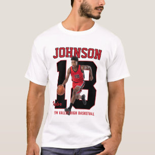 Senior Basketbalspeler Nummer Aangepaste Foto Rood T-shirt