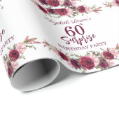 Senior Birthday Party Floral Burgundy Cadeaupapier (Rol Hoek)