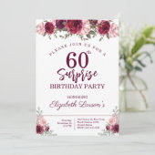 Senior Birthday Party Floral Burgundy Kaart (Staand voorkant)