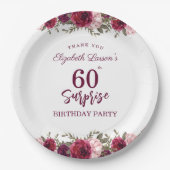 Senior Birthday Party Floral Burgundy Papieren Bordje (Voorkant)