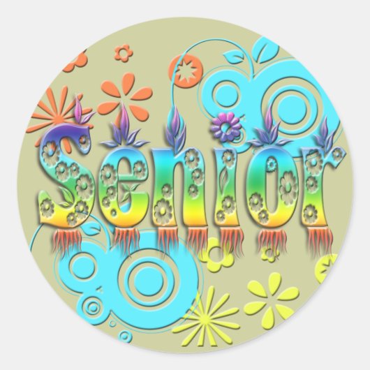 Senior - Bloemen Ronde Sticker (Voorkant)