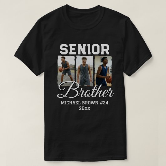 Senior Brother Basketball Photo Collage Custom  T-shirt (Design voorkant)