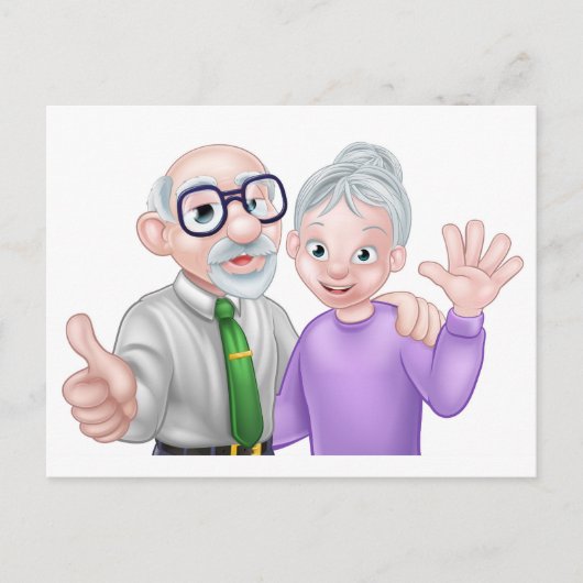Senior Cartoon Couple Briefkaart (Voorkant)