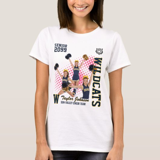 Senior Cheer Team Aangepaste Fotocollage Blauw T-shirt (Voorkant)