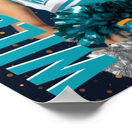 Senior Cheer Team Cheerleader Foto Goud Blauw Poster (Hoek)