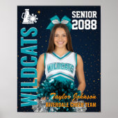 Senior Cheer Team Cheerleader Foto Goud Blauw Poster (Voorkant)
