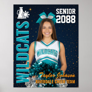 Senior Cheer Team Cheerleader Foto Goud Blauw Poster