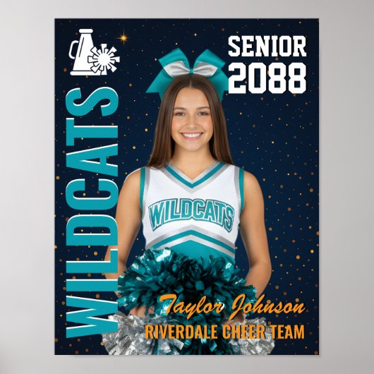 Senior Cheer Team Cheerleader Foto Goud Blauw Poster (Voorkant)