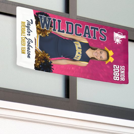 Senior Cheer Team Custom Sports Cheerleading Photo Spandoek (Buitenkant Gebouw)