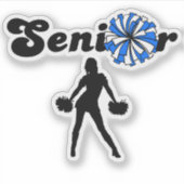 Senior Cheerleader Blauwe & Witte Pom Poms Sticker (Voorkant)