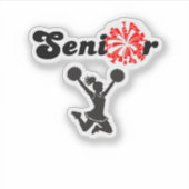 Senior Cheerleader Rode en Witte Pom Poms Sticker (Voorkant)