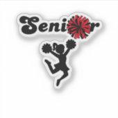 Senior Cheerleader Rood & Zwarte Pom Poms Sticker (Voorkant)