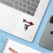 Senior Cheerleader Rood & Zwarte Pom Poms Sticker (Laptop met iPhone)