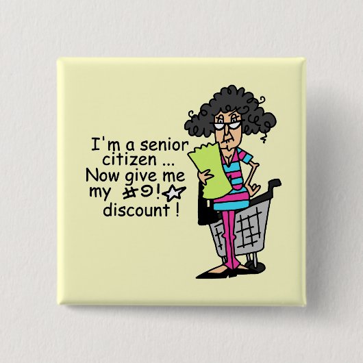 Senior Citizen Discount Vierkante Button 5,1 Cm (Voorkant)