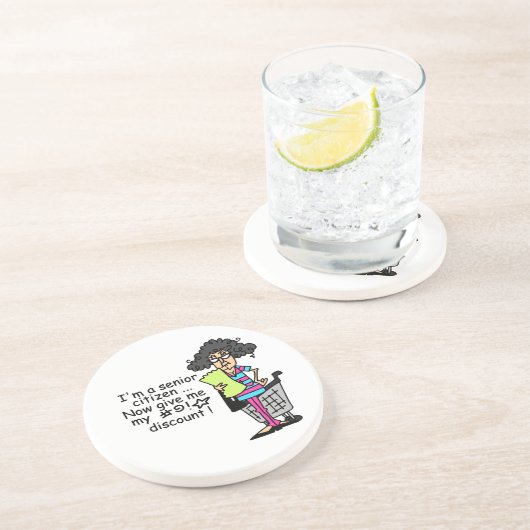 Senior Citizen Discount Zandsteen Onderzetter (Zijkant)