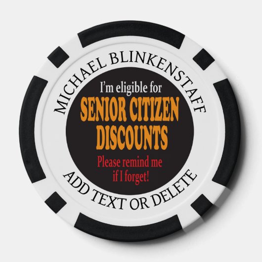 Senior Citizen Korting Herinnering Ontwerp | HUMOR Poker Chips (Achterkant)